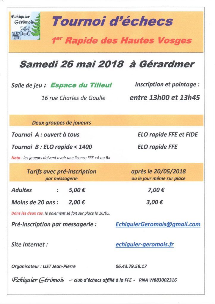Le calendrier des tournois individuels